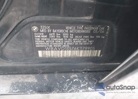 2006 BMW 325Xi from USA, damaged, VIN WBAVD13576KT79905